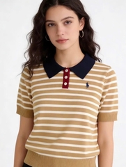 Áo kẻ ngang Polo cổ bẻ dệt kim 2 màu