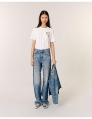 QUẦN JEAN DENIM ỐNG RỘNG ĐÍNH CƯỜM HOA PERLA