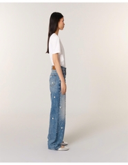 QUẦN JEAN DENIM ỐNG RỘNG ĐÍNH CƯỜM HOA PERLA