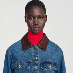 ÁO KHOÁC DENIM VỚI CỔ ÁO BẰNG DA