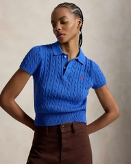 Áo polo dáng lửng bằng cotton dệt kiểu vặn thừng