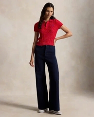 Áo polo dáng lửng bằng cotton dệt kiểu vặn thừng