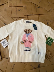Áo len Polo Bear trắng gấu mặc áo khoác hồng