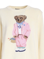 Áo len Polo Bear trắng gấu mặc áo khoác hồng
