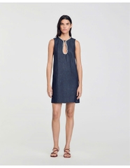 Váy Sandro denim khoét giọt lệ đá dáng suông