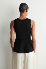 Áo sát nách len tăm đan Peplum cổ điển
