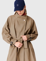 Áo khoác MAJE dáng dài trench, thắt lưng, cúc vàng.