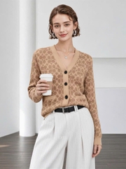 Áo khoác cardigan COACH cổ chữ V dáng rộng đặc trưng
