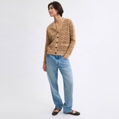 Áo khoác cardigan COACH cổ chữ V dáng rộng đặc trưng