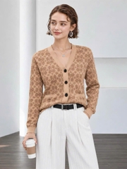 Áo khoác cardigan COACH cổ chữ V dáng rộng đặc trưng