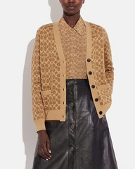 Áo khoác cardigan COACH cổ chữ V dáng rộng đặc trưng
