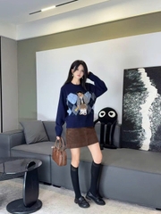Áo len WHOAU cổ tròn len wool 2 màu hoạ tiết gấu thêu Freesize