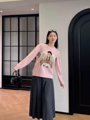Áo len WHOAU cổ tròn len wool 2 màu hoạ tiết gấu thêu Freesize
