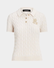 Áo POLO RL cotton dệt kim kiểu cáp ngắn tay