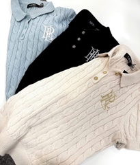 Áo POLO RL cotton dệt kim kiểu cáp ngắn tay