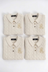 Áo POLO RL cotton dệt kim kiểu cáp ngắn tay