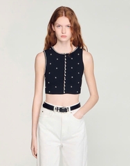 ÁO CROPTOP DỆT KIM THÊU ĐÍNH ĐÁ QUÝ