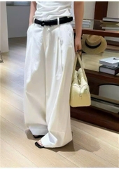 Quần suông khaki cạp cao ly trước