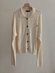 Áo khoác cardigan POLO RL dệt kiểu cáp vặn thừng, chất liệu cotton, cổ polo