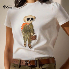 Áo thun cotton hình gấu Polo phi công