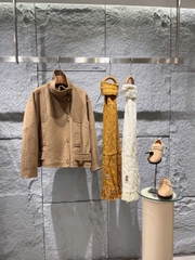 Jacket dạ ép Zara màu carmel cổ trụ dáng lửng