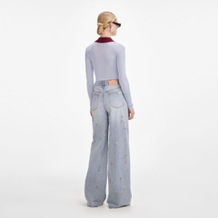 Bộ bodysuit dệt kim viscose màu xanh