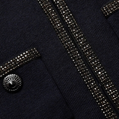 Áo khoác len cardigan đính họa tiết xanh navy