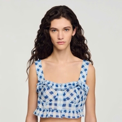 Áo croptop vải lanh kẻ caro