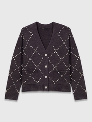 Áo len cardigan kẻ caro đính đá