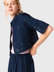 Áo sơ mi denim ngắn tay thêu