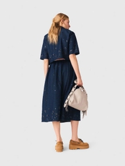 Áo sơ mi denim ngắn tay thêu