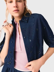 Áo sơ mi denim ngắn tay thêu