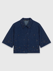 Áo sơ mi denim ngắn tay thêu