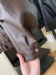 Áo khoác da YSL 2 màu cổ bẻ bo chun