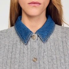 Áo len Sandro  ngắn tay màu tàn cổ denim