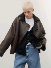 Áo khoác da lộn Zara cổ lông