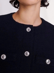 Váy dạ tweed đen MAJE viền ren