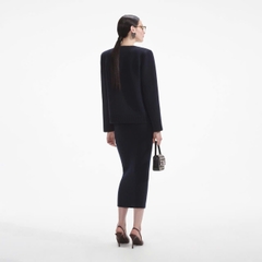 Áo khoác len cardigan đính họa tiết xanh navy