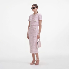 CHÂN VÁY MIDI ĐÍNH NGỌC TRAI HỒNG BOUCLE
