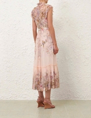 Đầm maxi chiffon in họa tiết xếp nếp