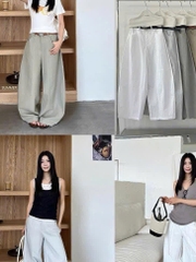 Quần suông T-Flatform khaki linen ống cong 4 màu kèm belt (W216190)