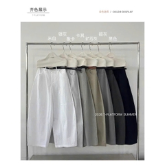 Quần suông T-Flatform khaki linen ống cong 4 màu kèm belt (W216190)