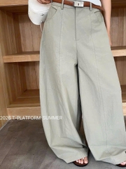 Quần suông T-Flatform khaki linen ống cong 4 màu kèm belt (W216190)