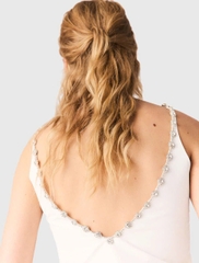 Áo croptop bằng vải taffeta cổ đính đá (Set 2pcs tách)