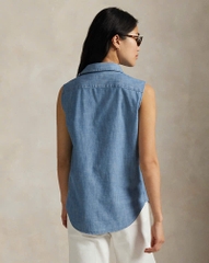 Áo sơ mi không tay bằng vải chambray cotton