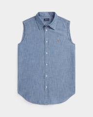 Áo sơ mi không tay bằng vải chambray cotton
