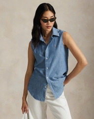 Áo sơ mi không tay bằng vải chambray cotton