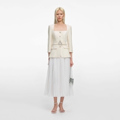 ĐẦM MIDI DÀI TAY BẰNG CHIFFON MÀU KEM