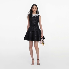 VÁY NGẮN MÀU ĐEN ĐÍNH SEQUIN BẰNG VẢI BOUCLE