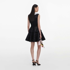 VÁY NGẮN MÀU ĐEN ĐÍNH SEQUIN BẰNG VẢI BOUCLE